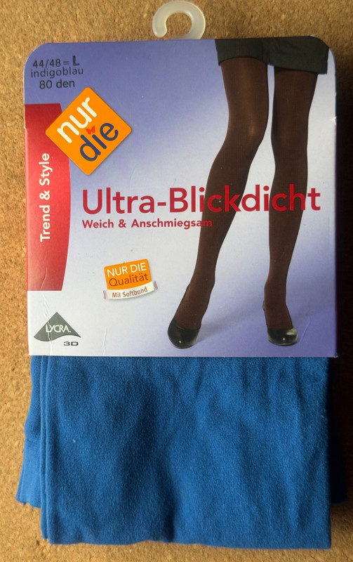 NUR DIE Ultra Blickdicht Opaque Tights Blue Soft Warm 80 Den New&Unopened