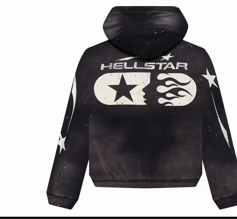 Hellstar Men’s Black Graphic Print Full Zip Hooded Cotton Hoodie Size S