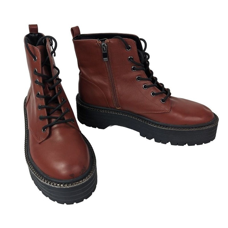 BCBGeneration Kayte Platform Lug Sole Lace Zip Combat Boot Y2K Burgundy Sz 8.5M