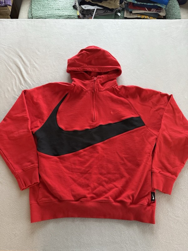 Nike Swosh Hoodie Mens Large University Red 1/4 Zip Hooded Sweatshirt