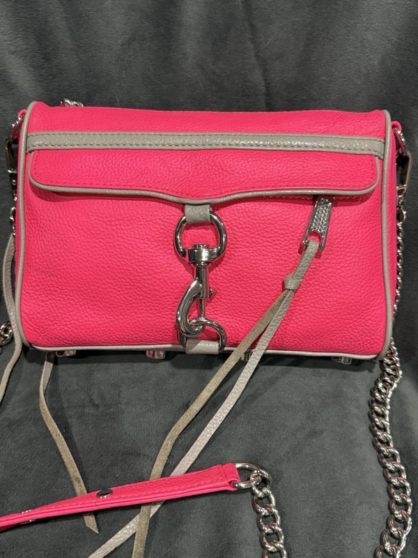 Rebecca Minkoff Mini MAC Convertible Crossbody Bag Neon HOT Pink Leather Rare