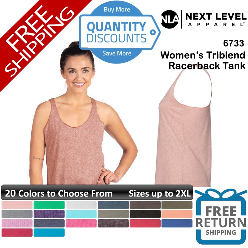 🔥 Next Level Woman Triblend Racerback Tank Top Fabric Laundered Up To 2XL 6733