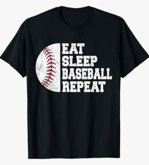 Funny Baseball Player T-Shirt Eat Sleep Repeat Coach Sports Team Graphic Tee