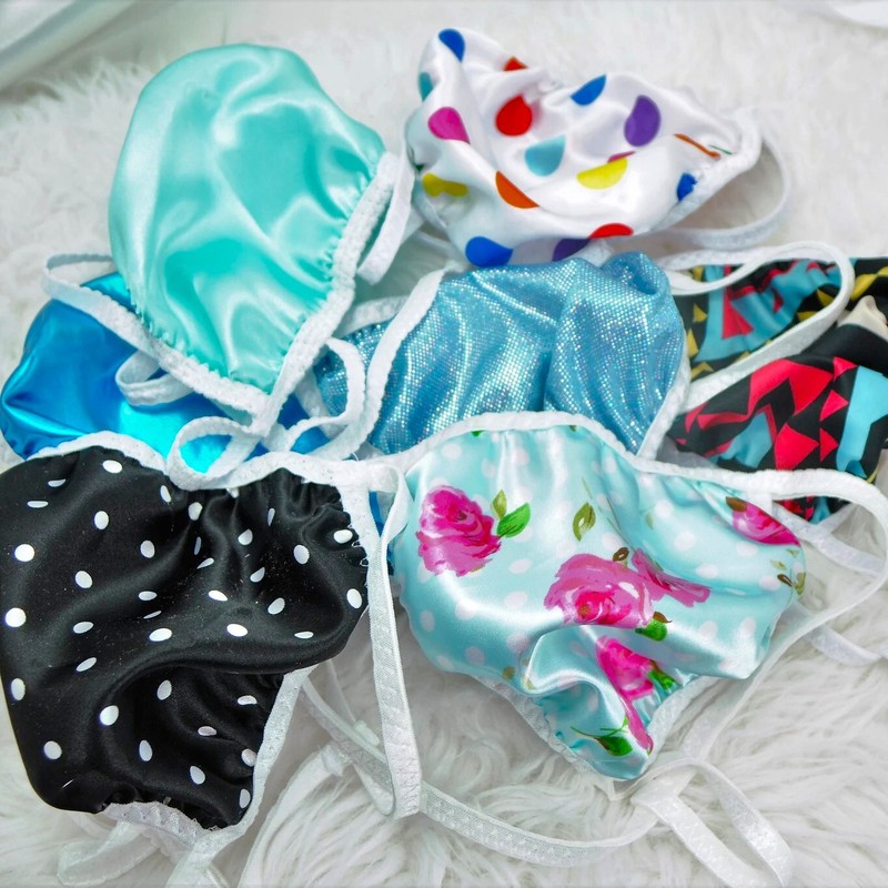 100% random satin, vinyl OR Foil Sissy Fully Lined panties OS humiliation pouch