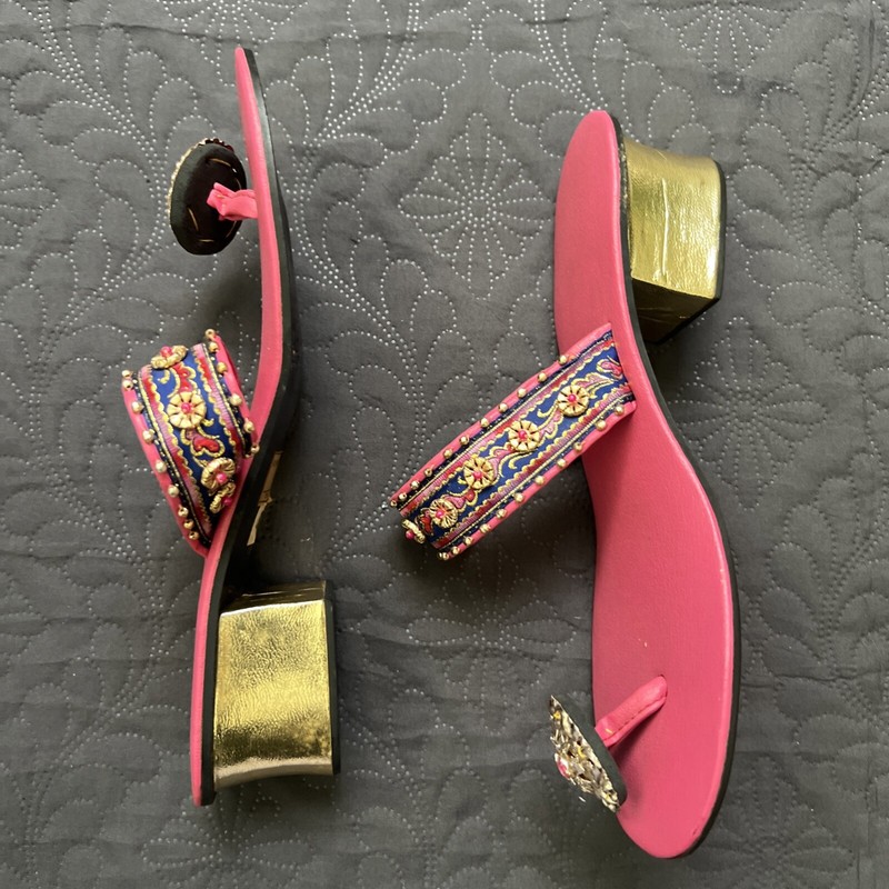Exclusive Ethnic Fuchsia Handcrafted Bejeweled Sandals SZ 9 Made in Pakistan gallery