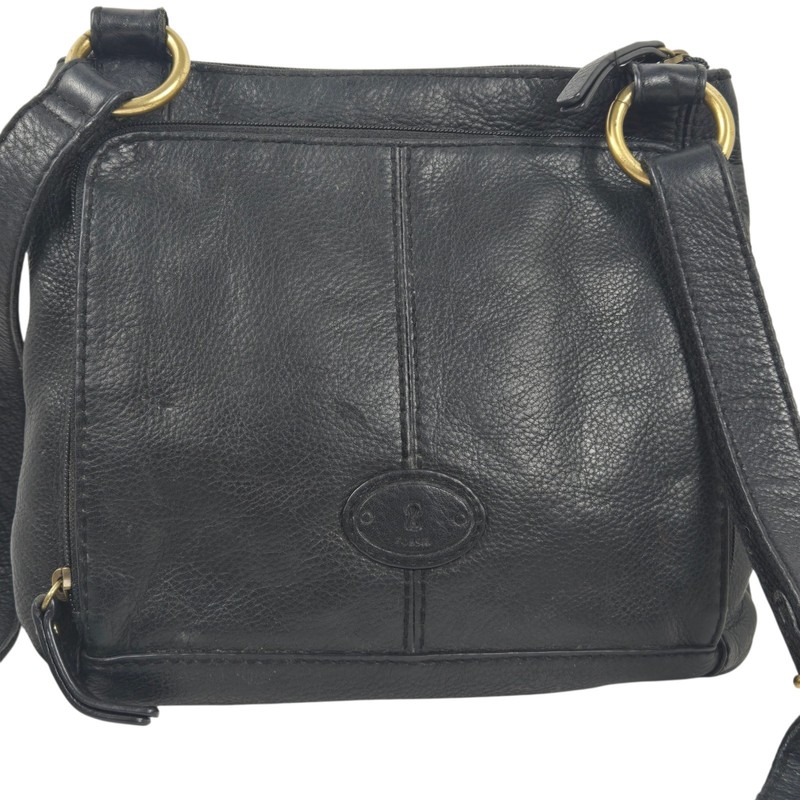 FOSSIL Crossbody Purse Morgan Traveler Organizer Black Pebbled Leather Handbag gallery