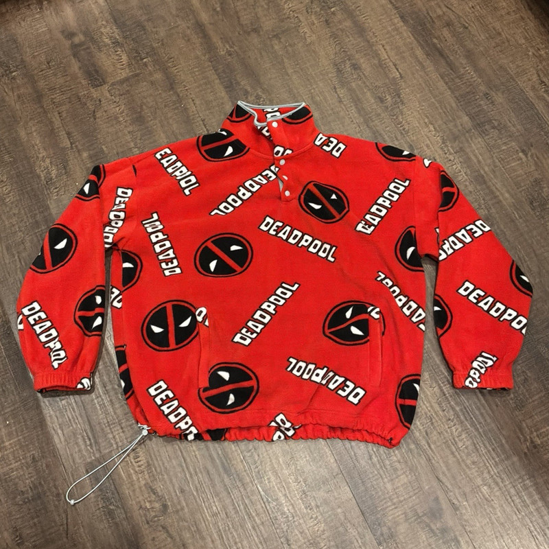 Marvel Studios Deadpool & Wolverine Red Fleece Collared Button Lounge Top S