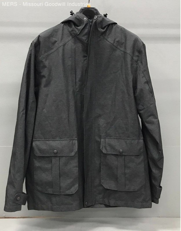 Fossa Apparel Dark Grey Solid Hooded Full Zip Utility Jacket Large
