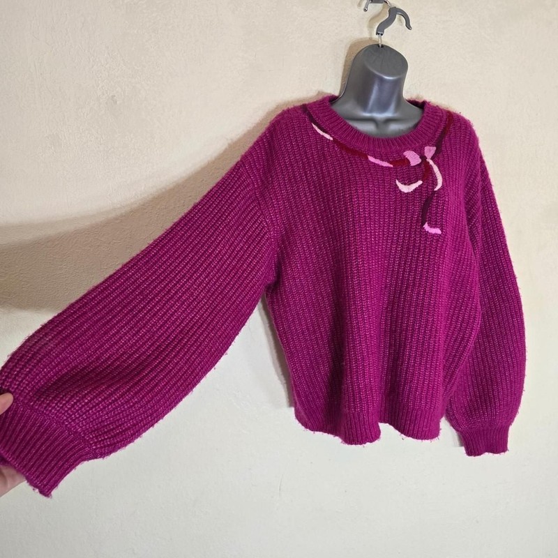 Kate Spade Magenta Wool Blend Bow Neck Balloon Sleeve Sweater XL Sweater gallery