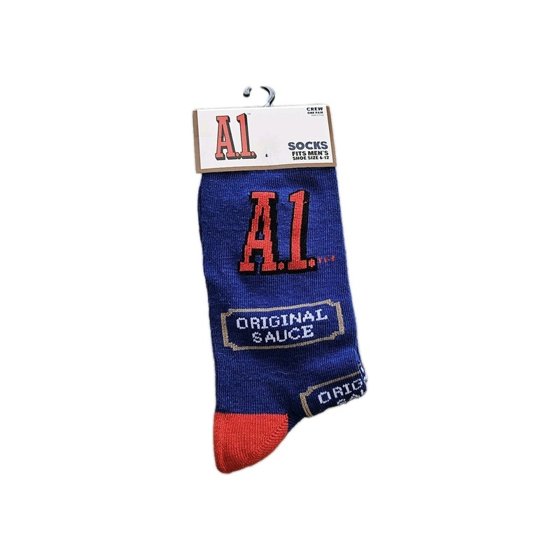 A1 STEAK SAUCE Mens Crew Socks 1 Pair Size 6-12 Blue multi NEW