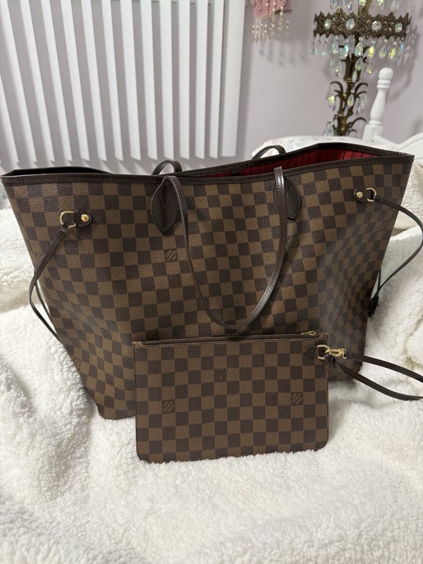 Louis Vuitton Damier Never Full GM Brown Tote Bag w/ Removable Zip Pouch