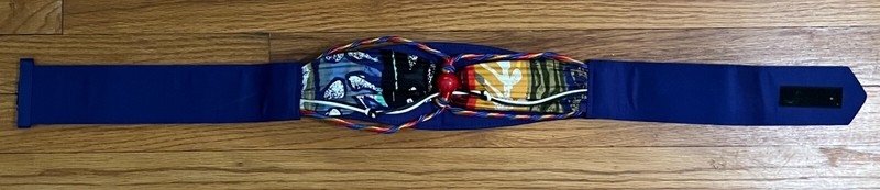 Vintage 1980’s Blue Fabric w/ Bead Colorful 4″ Wide Fashion Belt Women S