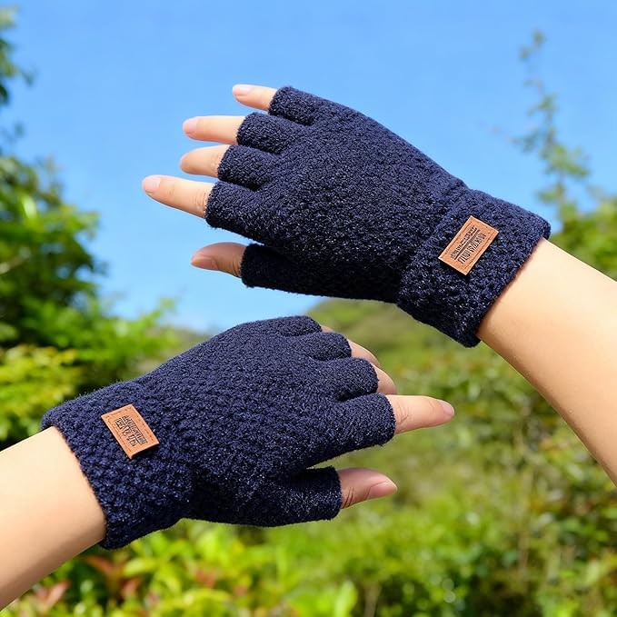 Winter Alpaca Wool Fingerless Gloves Thermal Men Knitted Half Finger Mitten gallery