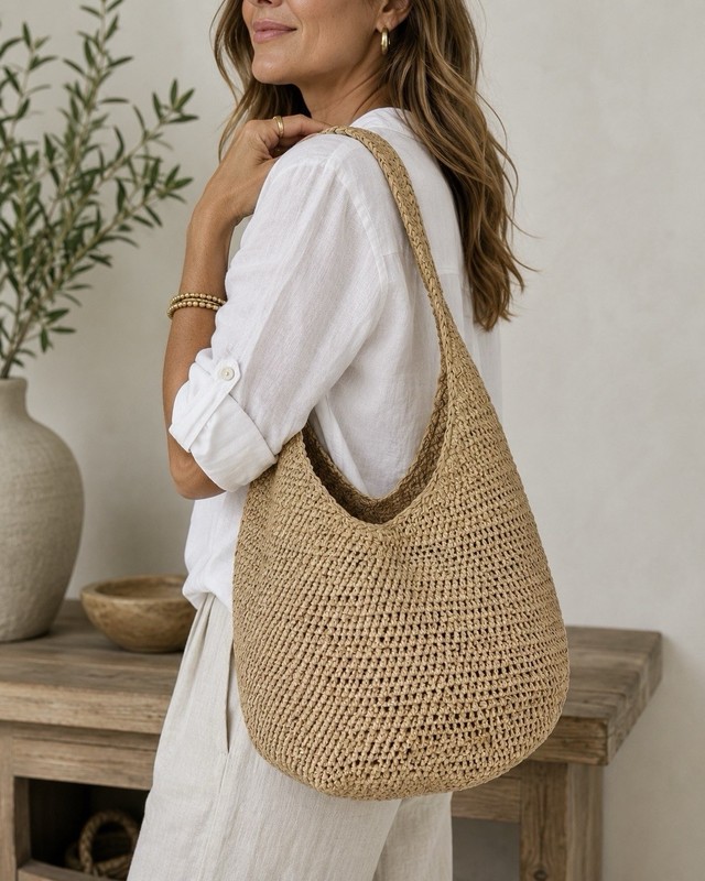Helen Kaminski Y2K Raffia Hobo Shoulder Bag Natural Woven Madagascar Coastal