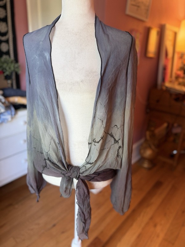 ART OF CLOTH Blue/Multi TIE-DYE Whimsical ASYMMETRICAL HEM Tie TUNIC TOP Small