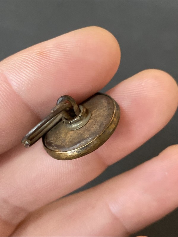 Antique 1918 Patent Anthracite Wear Well Overalls Button Brass Wobble Shank 20mm gallery