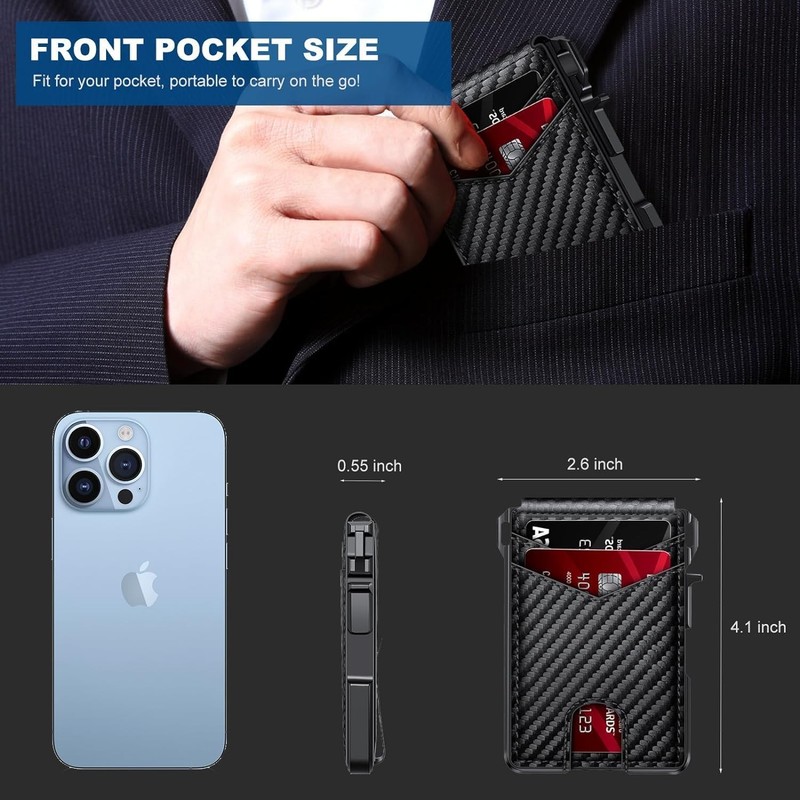 Men's Slim PopUp Bifold Carbon Fiber Wallet, RFID Blocking, Money Clip, Men Gift gallery