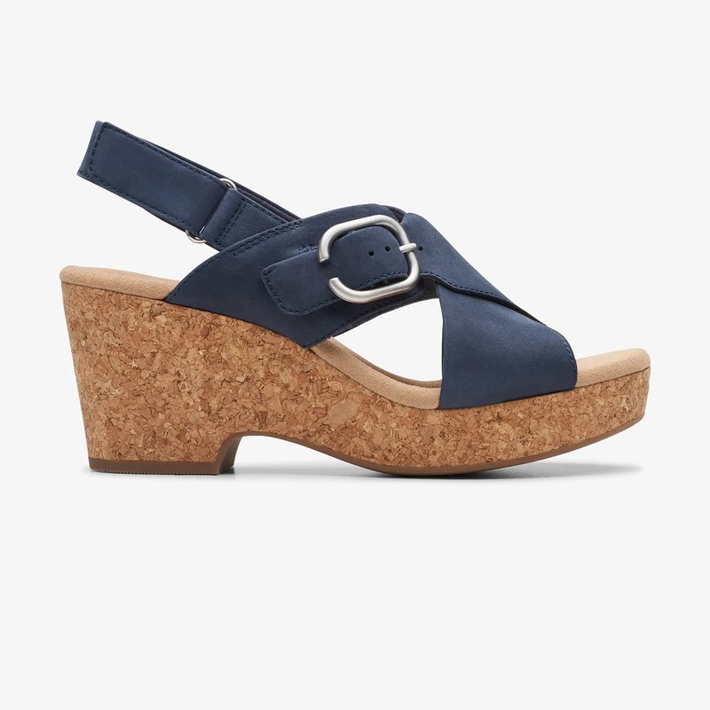 Clarks Giselle Dove Wedge Sandal Slingback Straps Navy Nubuck Women's 7 Medium gallery