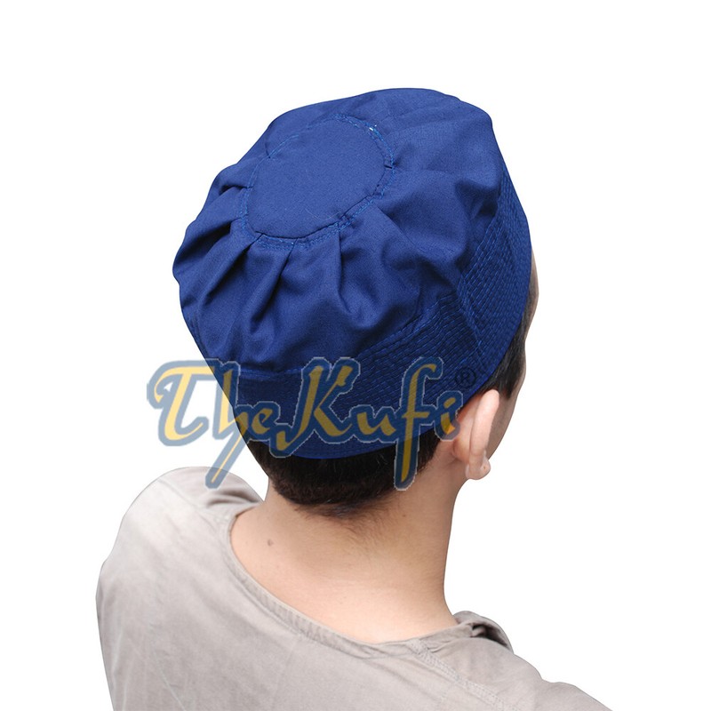Islamic Kufi Prayer Cap Plain Royal Blue Pleated-top Fabric Muslim Prayer Hat gallery