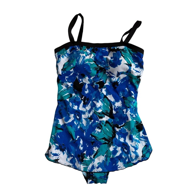 Maxine of Hollywood Blue Floral Tiered One Piece Swimdress Womens 16 MM3MW31 gallery