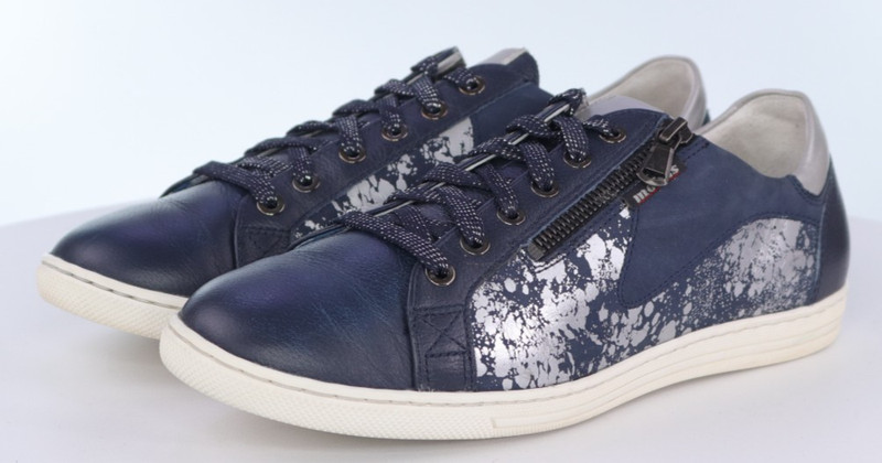 Mephisto Mobils Hawai $360 Women’s Sneakers Shoes Size 8.5 M Leather Blue Silver