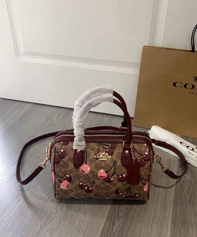 NWT Coach Rowan Satchel Bag In Signature Canvas With Cherry Print CY692 gallery