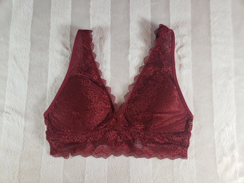 Daisy Fuentes Burgundy Bralette Padded Lace Wireless Bra S NWOT