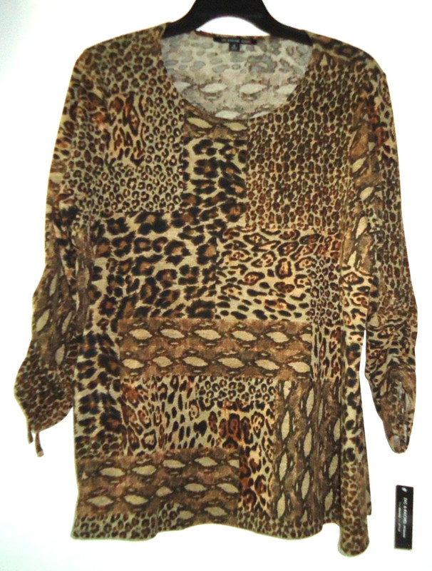 NWT Zac & Rachel Tunic Top Women’s Tan Black Animal Print Size-1X (2XL-3XL)