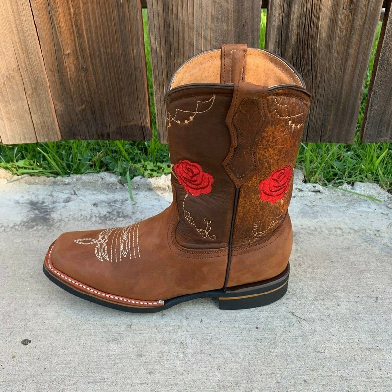 Botas Rodeo Punta Cuadrada Women's Western Square Toe Cowgirl Boots Leather 706 gallery
