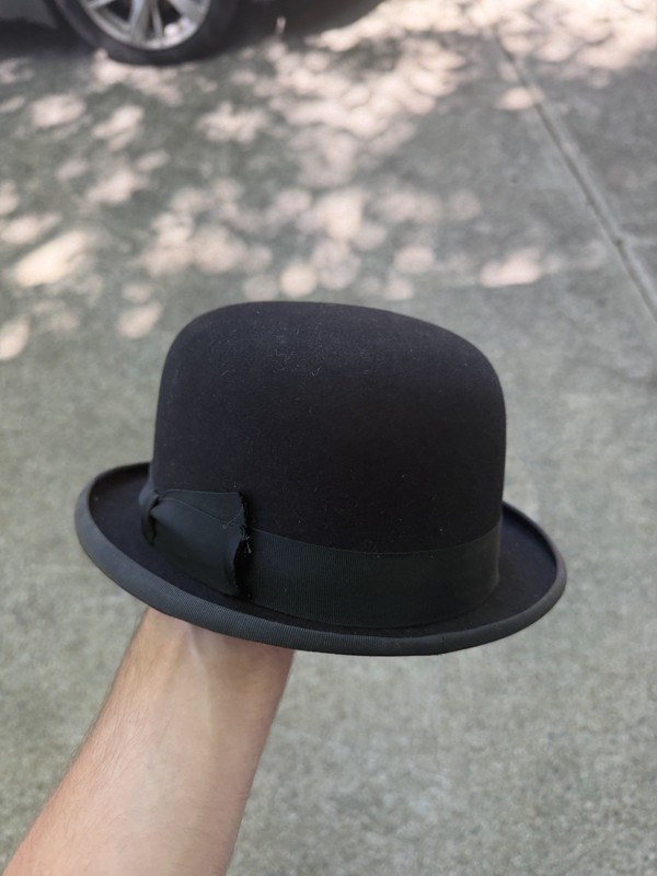 Christys’ London Style Black Bowler Hat size 6 7/8 VTG