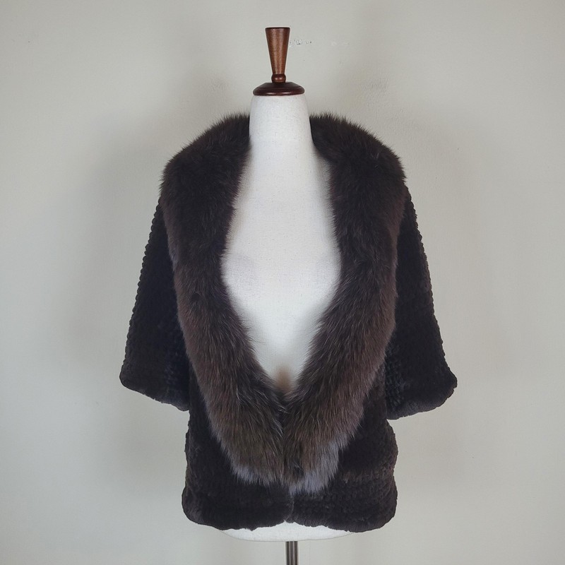 VTG Sheared Beaver Fur Jacket Fox Fur Collar Brown 70s 80s Old Money Mob Wife
