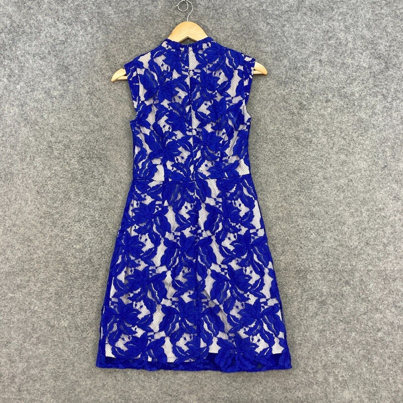 Oasis Womens Dress Size 8 Blue Floral Lace Sleeveless Lined Zip Party 43108 gallery
