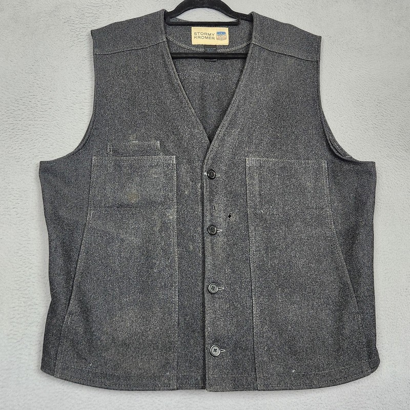Stormy Kromer Vest Mens 2XL Gray 100% Wool Button Front Outdoor Workwear USA