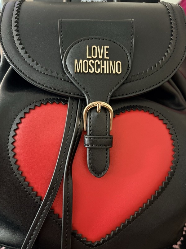LOVE MOSCHINO Black/Red Heart Logo Buckle Accent Women’s Backpack