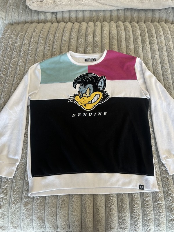 Genuine Cool Cat Sweatshirt Color Block White Teal Pink 3XL