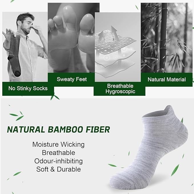 Mens Bamboo Ankle Socks with Heel Tab Low Cut Thin Athletic Performance 6 pairs gallery