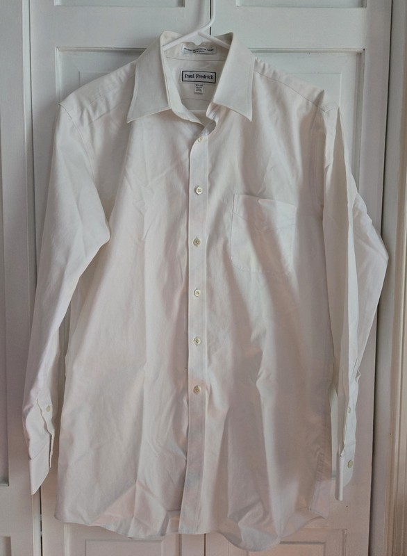 Paul Fredrick Dress Shirt Mens 15 1/2-33 White Trim Fit Non Iron Cotton 1O