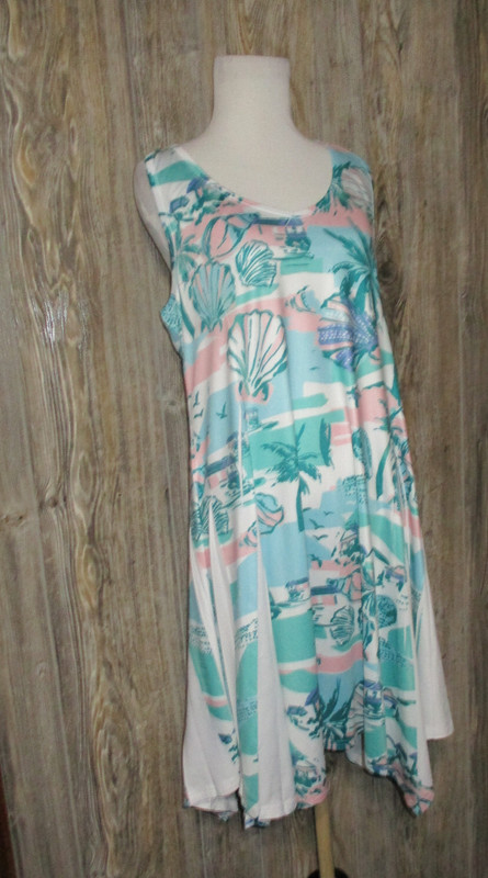 Shoreline Sleeveless Seashell Palm Tree Beach Tropical Sundress Sz Small Medium