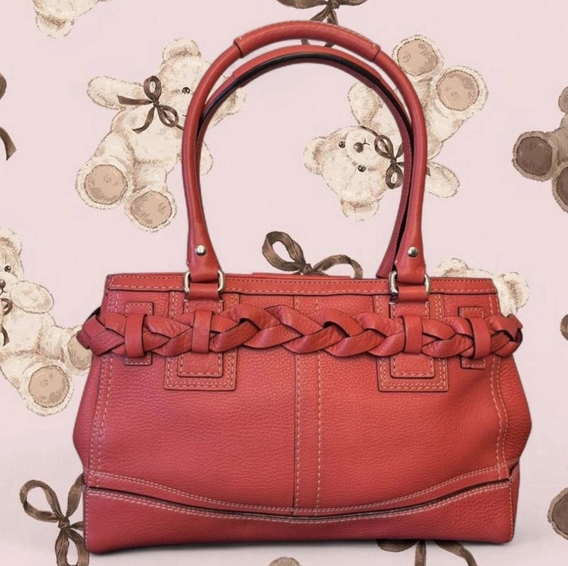 Coach Hampton Boston Shoulder Purse Bag K0872-F13084 Leather Handbag Coral Red gallery