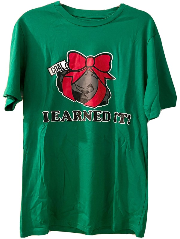 Holiday Style Unisex Small Christmas T-Shirt “Bag of Coal” “I Earned It!”