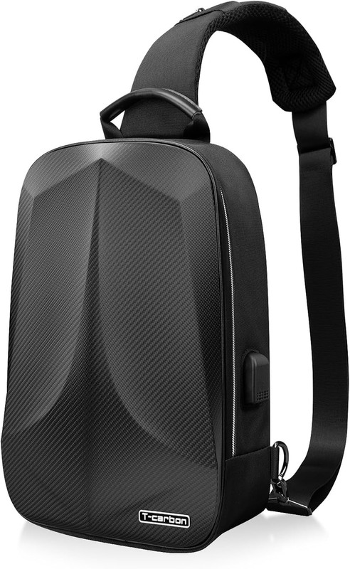 Tcarbon AntiTheft Sling Bag Backpack for Men,Carbon Fiber Hard Shell Waterpro…