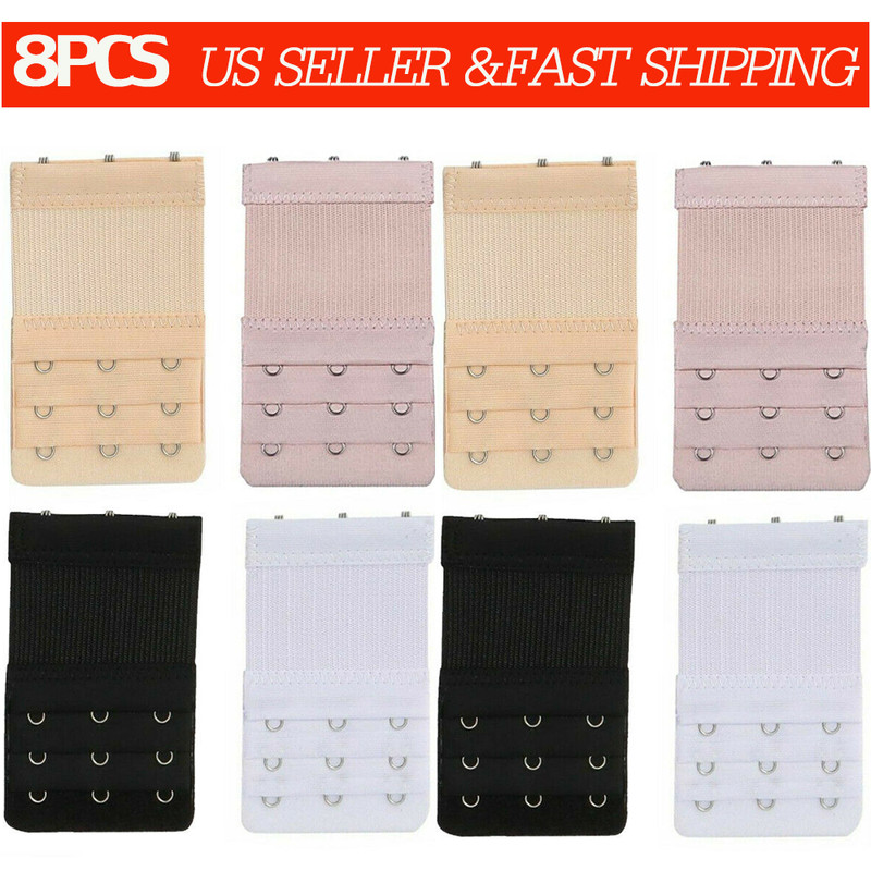 8Pcs Lady Adjustable Bra Extender 3 Hooks Elastic Underwear Strap Extension Belt
