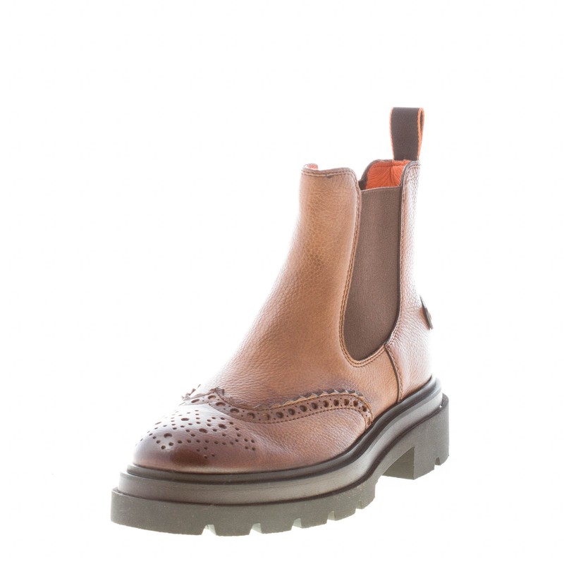 SANTONI men's shoes Chelsea ankle boot hammered leather brown gradient gallery