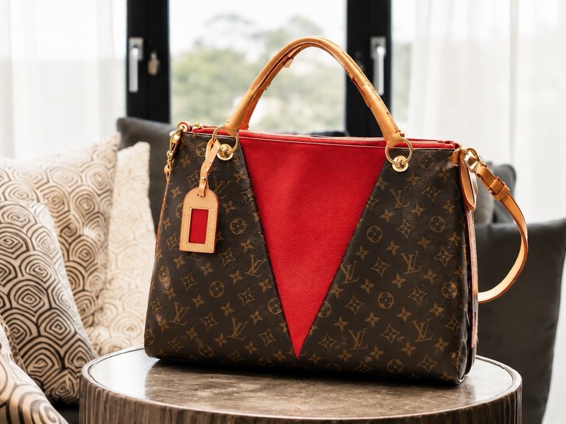 LOUIS VUITTON Pallas V Tote MM Monogram Canvas Red Leather Authenticated FL2280