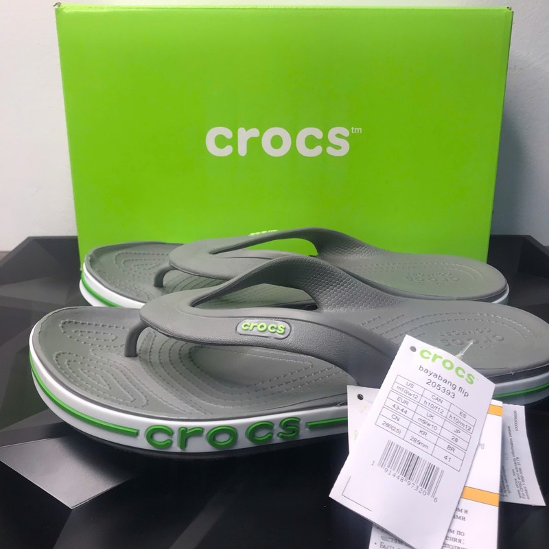 NIB Crocs Bayaband Flip Flops Slate Gray White Sandals Men Women Comfort Shoes