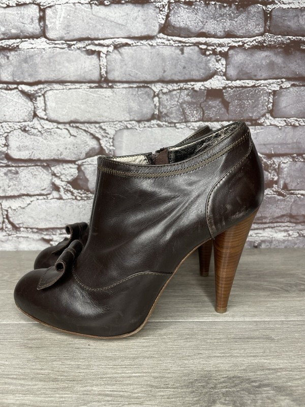7 Seven for all Mankind Brown Leather Wooden Heel Booties Women Sz 40EU/9.5M US