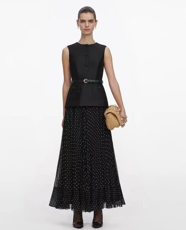 Self-Portrait Black polka dot vest Patchwork Dresses + belt