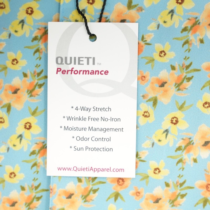 Quieti Performance Short-Sleeve Shirt L Blue Yellow Floral Stretch NWT $115 gallery