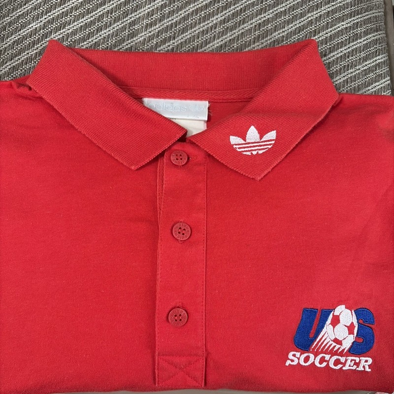 Vintage 1992 90s Adidas US Soccer Cotton Polo Shirt XL 3 Stripes FIFA