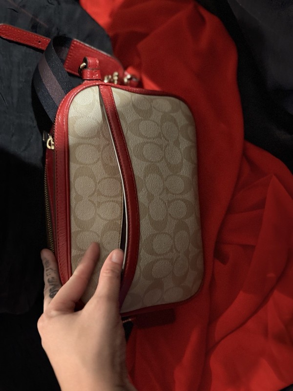 Coach Signature Disney Cinderella Small Crossbody Zip Bag Beige Red Gold Strap gallery
